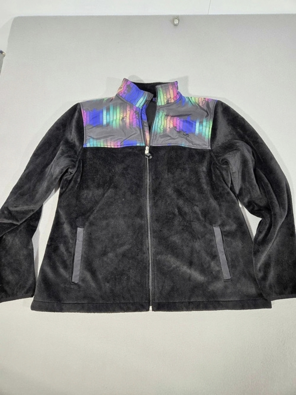 FILA Sport Women's Black & Blue Abstract Athletic Jacket Size XL Like New